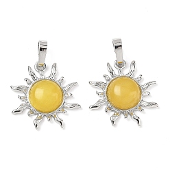 Белый Нефрит Естественно окрашенные белый нефрит кулоны, латунные солнечные подвески, стойки покрытие, платина, без кадмия и без свинца, желтые, 23x22.5x5.5 мм, отверстие : 7.5x4.5 мм