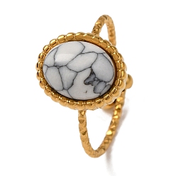 Синтетическая Бирюза Овальные кольца из синтетической бирюзы, золотистый тон 304 манжеты из нержавеющей стали для женщин, овальный : 12.5x10.5 mm, внутренний диаметр: регулируемый