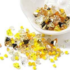 Yellow Opaque & Transparent Glass Beads, Faceted Nuggets, Yellow, 2~5x2.5~8x3~5mm, Hole: 1~1.4mm, about 10g/bag