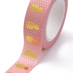 Flamingo Foil Masking Tapes, DIY Scrapbook Decorative Paper Tapes, Adhesive Tapes, for Craft and Gifts, Pineapple, Flamingo, 15mm, 10m/roll