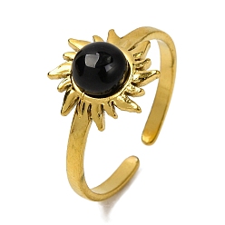 Black Onyx Перстни из натурального черного оникса, солнечно-золотистый тон 304 открытые манжеты из нержавеющей стали для женщин, 12 мм