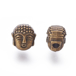 Antique Bronze Tibetan Style Alloy Beads, Cadmium Free & Nickel Free & Lead Free, Buddha head, Antique Bronze, 8x7x5.5mm, Hole: 1.5mm