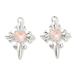 Оранжевый Подвески из сплава со стразами, без свинца и без кадмия, крестик, серебряные, оранжевые, 25.5x18x4 мм, отверстие : 1.8 мм