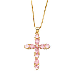 Cross Collier croix en zircon coloré, chaîne de pull en diamant, mode hip hop, nkb
