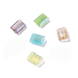 Mixed Color Crackle Moonlight Style Glass Rhinestone Cabochons, Pointed Back, Rectangle, Mixed Color, 14x10x5.5mm