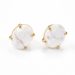 Howlite Natural Howlite Stud Earrings, with Golden Tone Brass Findings, Faceted Oval, 14~14.5x11mm, Pin: 0.8mm