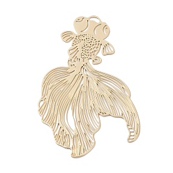 Light Gold Long-Lasting Plated Brass Filigree Pendants, Goldfish Charm, Light Gold, 48x29x0.3mm, Hole: 1.3x2.5mm