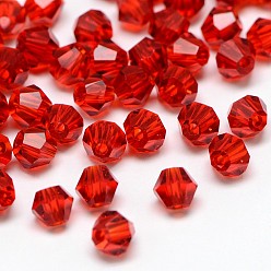 Dark Red Imitation 5301 Bicone Beads, Transparent Glass Faceted Beads, Dark Red, 6x5mm, Hole: 1.3mm, about 288pcs/bag