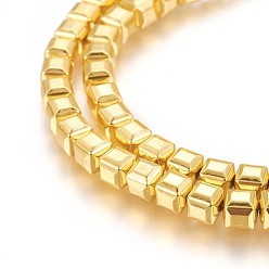 Golden Plated Electroplated Non-magnetic Synthetic Hematite Beads Strands, Long-Lasting Plated, Faceted, Square, Golden Plated, 5.5x6x6mm, Hole: 0.5mm, about 70pcs/strand, 15.74 inch(40cm)