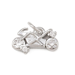Платина Латунные микропаве прозрачные подвески с фианитом, подвески для мотоциклов, долговечный, без кадмия и без свинца, стойки покрытие, с целью перехода в кольце, платина, 7.5x13x2.8 мм, отверстие : 3.4 мм