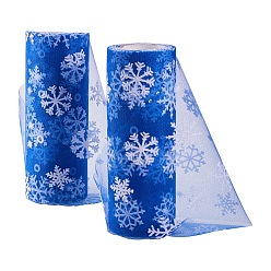 Blue Snowflake Deco Mesh Ribbons, Tulle Fabric, Tulle Roll Spool Fabric For Skirt Making, Blue, 6 inch(15cm), about 10yards/roll(9.144m/roll)