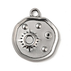Antique Silver Tibetan Style 304 Stainless Steel Pendant Rhinestone Settings, Flat Round with Sun Pattern Charms, Antique Silver, 21x18x1.5mm, Hole: 2.5mm, Fit for 0.6mm Rhinestone
