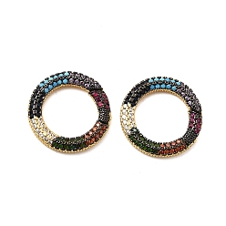 Разноцветный Латунные кольца из микро-паве циркония, уплотнительные кольца, золотые, красочный, 19.5x3 мм, внутренний диаметр: 12.5 мм