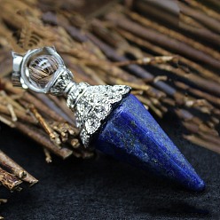 Lapis Lazuli Natural Lapis Lazuli Big Pendants, Faceted Cone/Spike Pendulum Charms with Metal Snap on Bails, 60x17mm