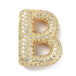 Letter B Rack Plating Brass Micro Pave Cubic Zirconia Pendants, Real 18K Gold Plated, Lead Free & Cadmium Free, Letter, Letter B, 22.5x17x6.5mm, Hole: 4x2.5mm