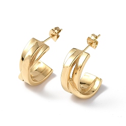 Golden Ion Plating(IP) 304 Stainless Steel Criss Cross Stud Earrings for Women, Golden, 20.5x17x6.5~9mm, Pin: 0.8mm