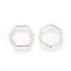 Silver 925 Sterling Silver Bead Frames, with 925 Stamp, Hexagon, Silver, 14x14x2mm, Hole: 1.2mm,  Inner Diameter: 11mm