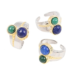 Платиновый & Золотой Натуральный лазурит и натуральный малахит с открытыми кольцами-манжетами из латуни., платиной и золотом, 17 мм, внутренний диаметр: 18 мм