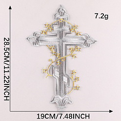 Silver Computerized Embroidery Cloth Iron On/Sew On Patches, Costume Accessories, Cross, Silver, 285x190mm