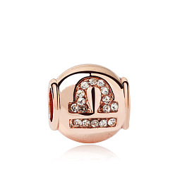 Libra Rose Gold Plated Alloy European Beads, with Crystal Rhinestone, Large Hole Beads, Rondelle with Twelve Constellations, Libra, 11x11mm