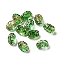 Green Transparent Spray Painted Glass Beads, Oval, Green, 11x8x6mm, Hole: 1mm