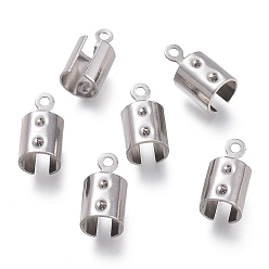 Stainless Steel Color 304 Stainless Steel Folding Crimp Ends, Fold Over Crimp Cord Ends, Stainless Steel Color, 12.5x7mm, Hole: 1.4mm