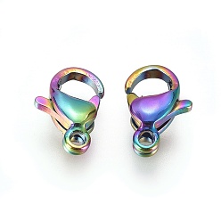 Rainbow Color Ion Plating(IP) 304 Stainless Steel Lobster Claw Clasps, Parrot Trigger Clasps, Rainbow Color, 9x6x3mm, Hole: 1mm
