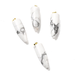 Говлит Натуральные ослитовые подвески, с фурнитурой позолоченной латунной, пуля, 32~35x10~11 мм, отверстие : 7 мм