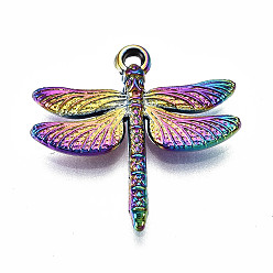 Rainbow Color Rainbow Color Alloy Pendants, Cadmium Free & Lead Free, Dragonfly, 17.5x18x2mm, Hole: 1.2mm