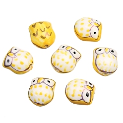 Yellow Pearlized Handmade Porcelain Beads, Owl, Yellow, 15x16mm, about 10pcs/bag