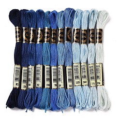 Blue 12 Skeins 12 Colors 6-Ply Polyester Embroidery Floss, Cross Stitch Threads, Gradient Color, Blue, 0.5mm, about 8.75 Yards(8m)/Skein, 12 skeins/set