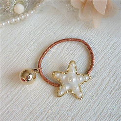 White pentagram Vintage Gold Pearl Pendant with Five-pointed Star Heart-shaped Pearl Hair Rope