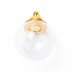 Clear Glass Bottle Pendants, with Brass Cap, Wish Bottle Pendant, Refillable Bottle Pendant, Round, Golden, Clear, 27mm, Hole: 1.8mm