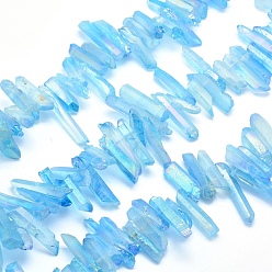 Light Sky Blue Electroplated Natural Quartz Crystal Beads Strands, Dyed, Nuggets, Rainbow Plated, Light Sky Blue, 20~39x5~12mm, Hole: 1~1.5mm, about 15.7 inch(40cm).