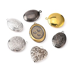 Mixed Color Brass Locket Pendants, Photo Frame Charms for Necklaces, Mixed Shapes, Mixed Color, about 16~20mm wide, 22~24mm long, 4~6mm thick, hole: 2mm