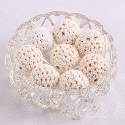 Old Lace Handmade Woolen Macrame Wooden Pom Pom Ball Beads, for Baby Teether Jewelry Beads DIY Necklace Bracelet, Old Lace, 16mm