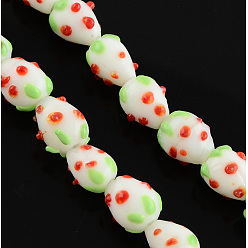 White Handmade Lampwork 3D Strawberry Beads, White, 10~13x8~10mm, Hole: 2mm