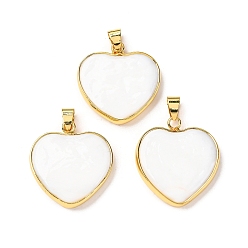 Белый Подвески лэмпворк ручной работы, с латунной фурнитурой , долговечный, без свинца и без кадмия, сердце прелести, белые, 28x26x4 мм, отверстие : 6.5x4 мм