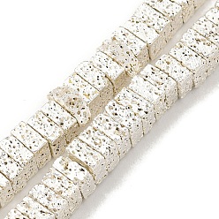 с Покрытием Серебра Гальванические бусины из натуральной лавы, квадратный, со серебряным покрытием, 4.5x4.5x2 мм, отверстие : 1.6 мм, около 179 шт / нитка, 16.14'' (41 см)