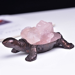 Rose Quartz Nuggets Natural Rose Quartz Ornaments, with Metal Sea Turtle Holder for Home Office Home Feng Shui Decoration, 115x85mm