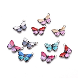 Mixed Color Antique Silver Plated Alloy Pendants, with Enamel, Butterfly, Mixed Color, 15x20x2mm, Hole: 1.8mm