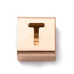 Letter T Ионное покрытие (ip) 304 квадратные подвески-слайдеры из нержавеющей стали, розовое золото , Письмо T, 9x8x4 мм, отверстие : 3.5x8.5 мм