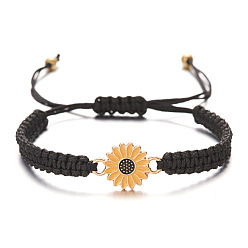 black Handmade Sunflower and Daisy Couple Bracelet, Fashionable Handcrafted Friendship Bracelet