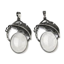 Хрусталь Природного кварца хрустальных подвесок, овальные подвески из горного хрусталя с латунным листом, античное серебро, 44x29.5x9 мм, отверстие : 8x5 мм