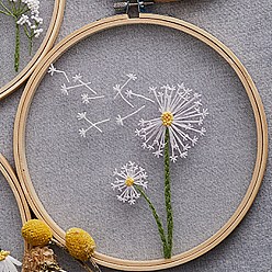 Flower DIY Transparent Fabric Embroidery Kits, with Polyurethane Elastic Fibre and Plastic Frame & Iron Needle & Colored Thread, Dandelion Pattern, 21x20x0.9cm, Inner Diameter: 18cm