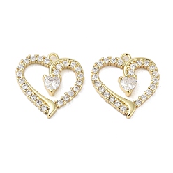 Real 18K Gold Plated Rack Plating Heart Brass Micro Pave Cubic Zirconia Pendants, Cadmium Free & Lead Free, Long-Lasting Plated, Real 18K Gold Plated, Real 18K Gold Plated, 21.8x21.5x4mm, Hole: 1.8mm
