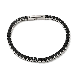 Stainless Steel Color Black Cubic Zirconia Tennis Bracelet, 304 Stainless Steel Square Link Chain Bracelet, Stainless Steel Color, 7-1/2 inch(19~19.2cm)