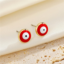 Red and white eye ear studs. Simple Round Eye Stud Earrings with Multi-Color Turkish Blue Evil Eye, Circular Ear Jewelry