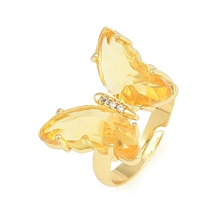 Gelb Messing-Mikro pflastern Zirkonia Fingerringe, mit Glas, Schmetterling, Bleifrei und cadmium frei, langlebig überzogen, Gestell, echt 18 k vergoldet, Gelb, us Größe 6 (16.5 mm)