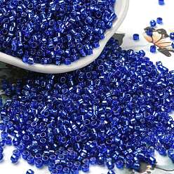 Blue Glass Seed Beads, Silver Lined, Cylinder, Blue, 2.5x1.6mm, Hole: 1mm, about 58967pcs/pound